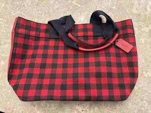 Coach Buffalo Check Plaid Gingham Canvas Tote Bag F39848 Red/Black